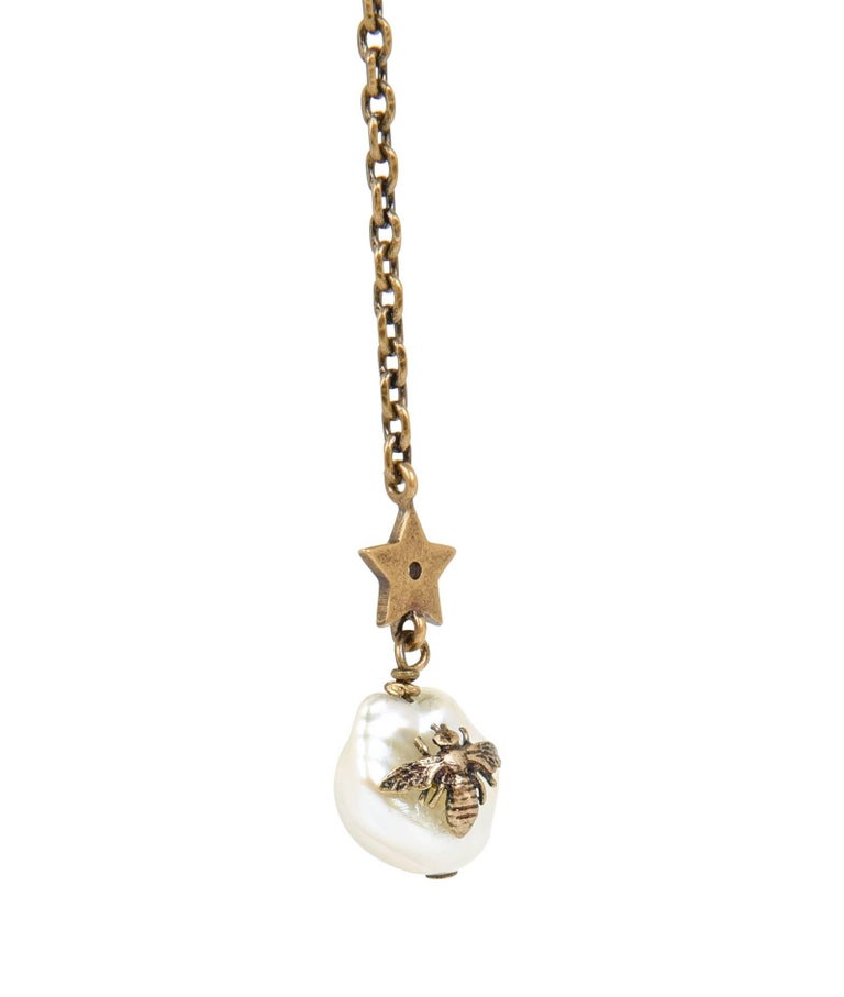 Christian Dior Necklace Pearls Bee Logo Lariat Y New W Box For