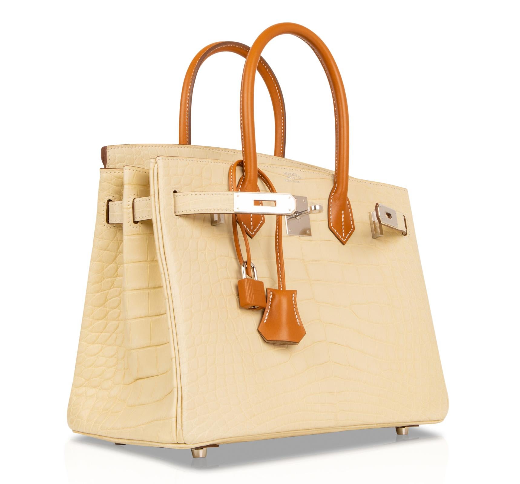 Orange Hermes Birkin 30 Bag Touch Matte Vanille Alligator Veau Butler Palladium