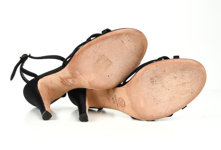 Chanel Shoe Black Peau De Soie Strappy 405 105 At 1stdibs