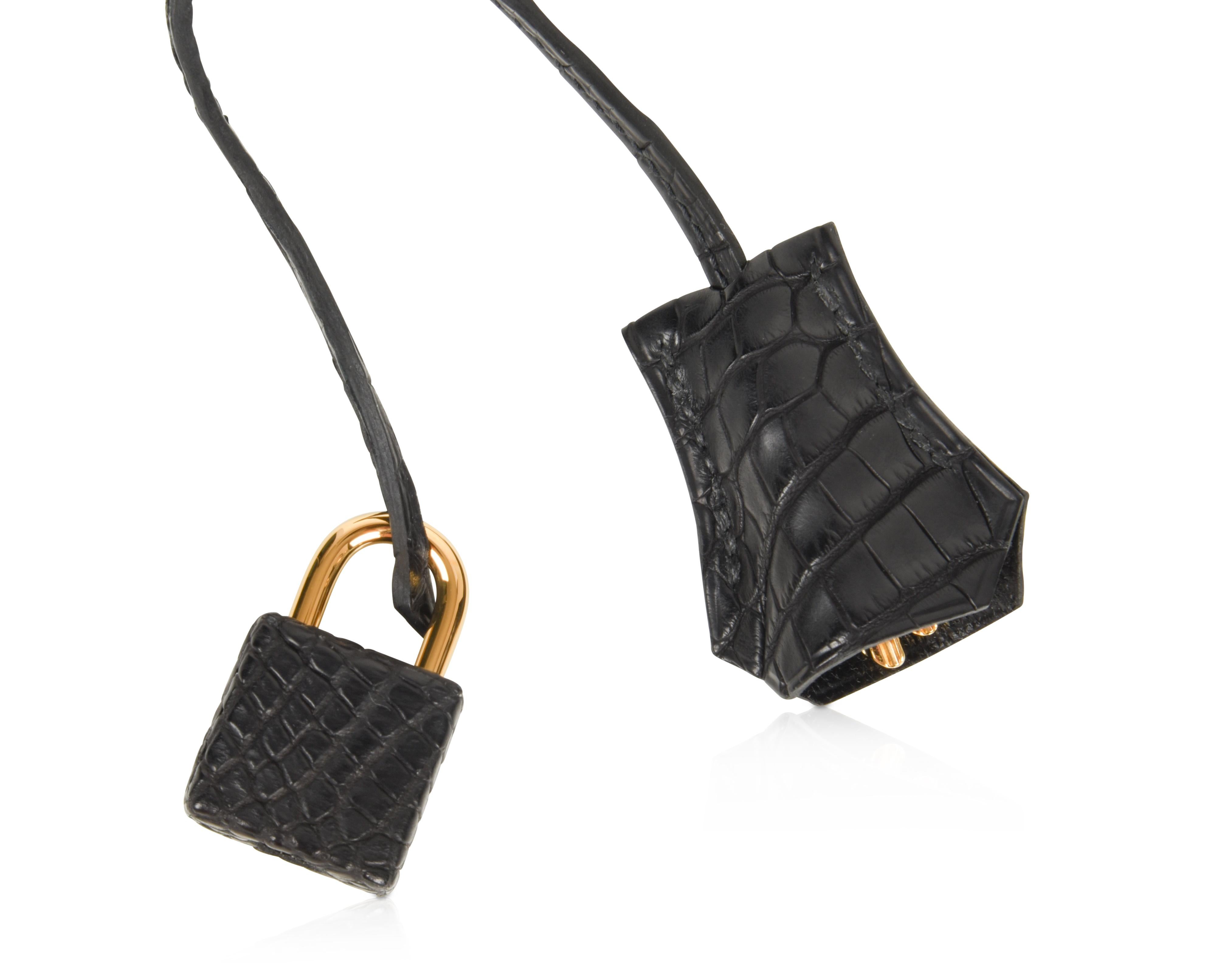 Hermès - Sac Birkin 25 noir mat en alligator avec accessoires dorés 5