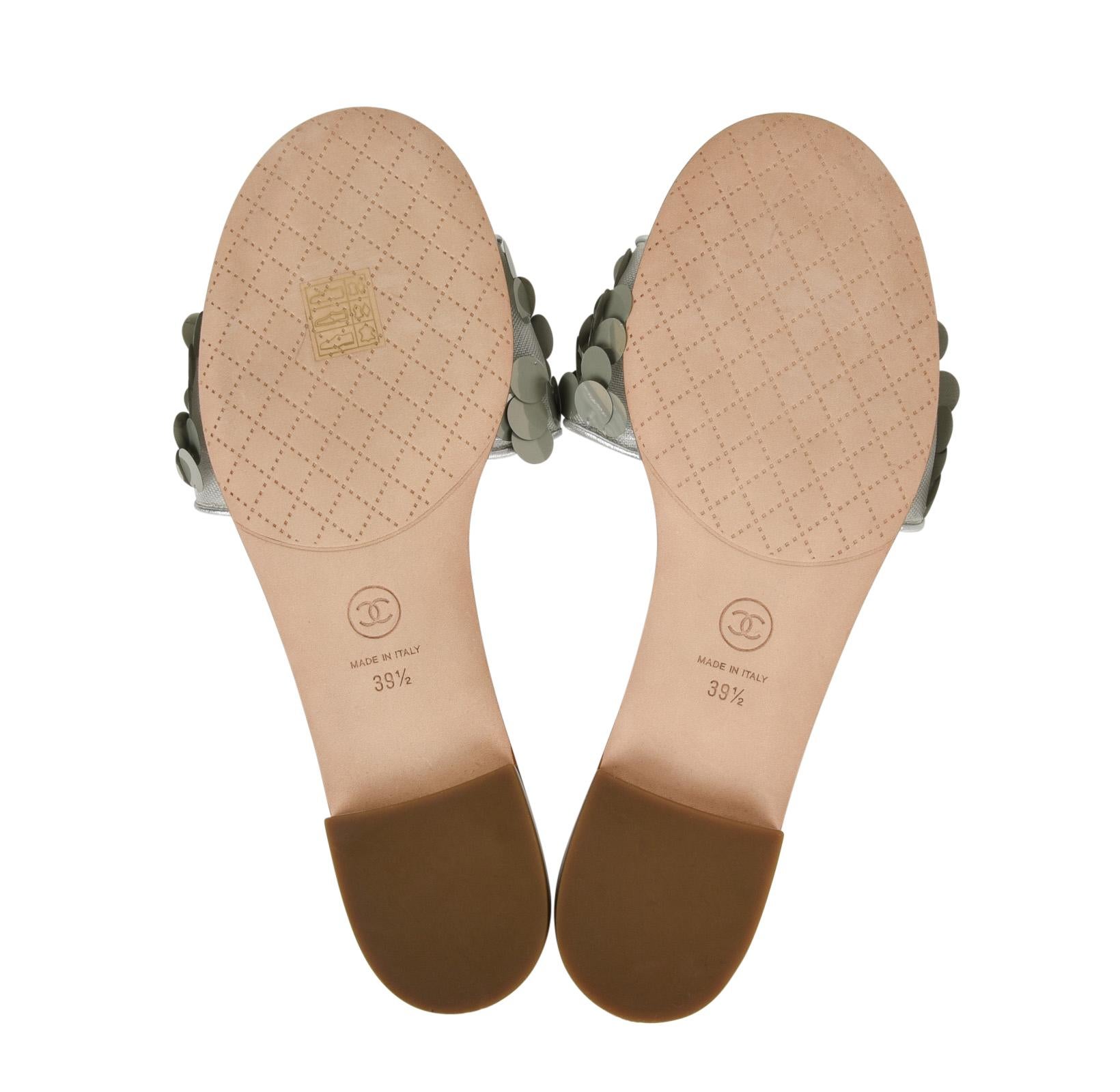 Chanel Shoe Silver Slide Light Catching Paillette Sequins 39.5 / 9.5 New 4