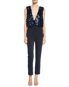 Cushnie et Ochs Jumpsuit Navy Midnight Marie Paillettes V Neck Top 8