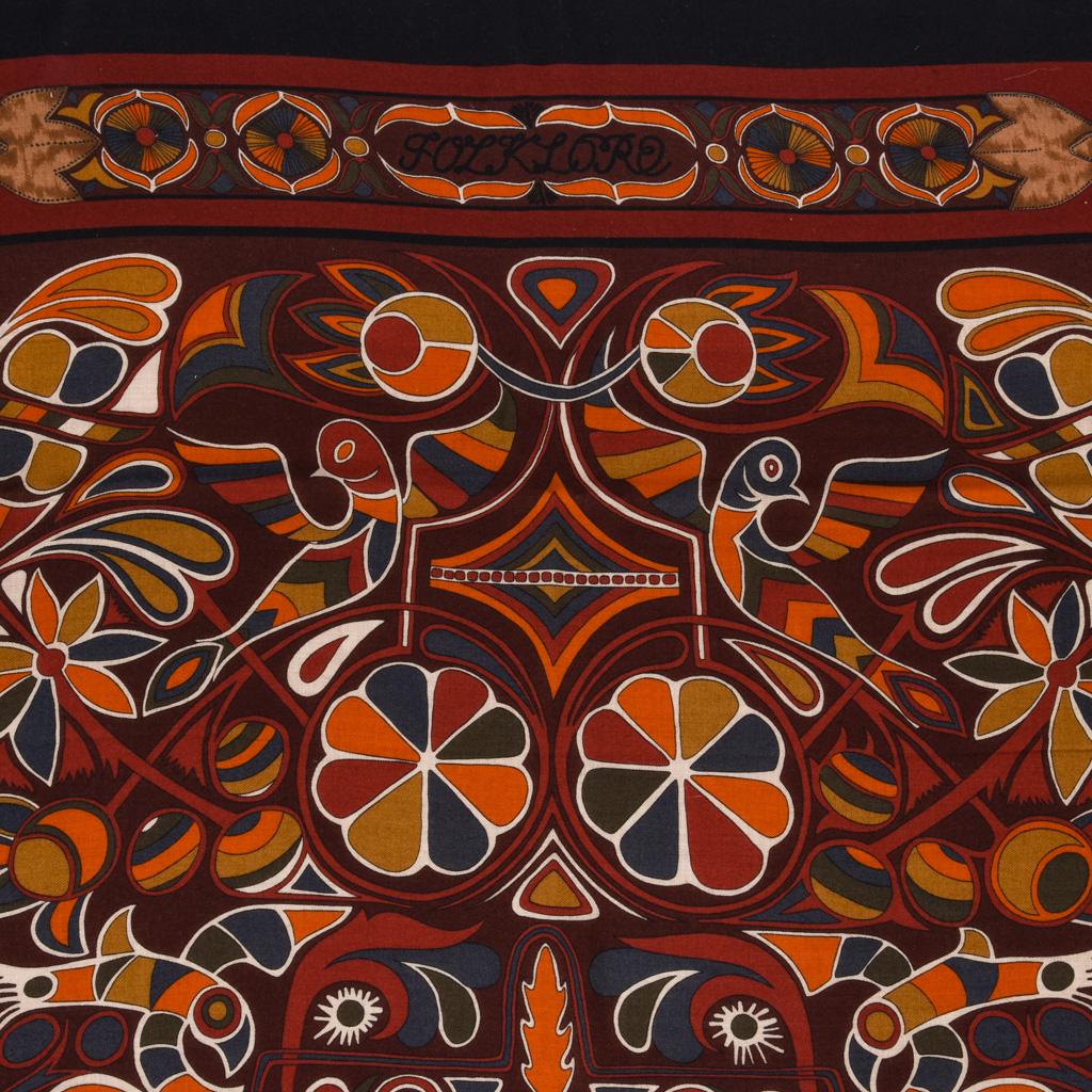 Hermes Scarf Shawl Folklore Motif Rich Color and Design Cashmere Silk Vintage For Sale 1