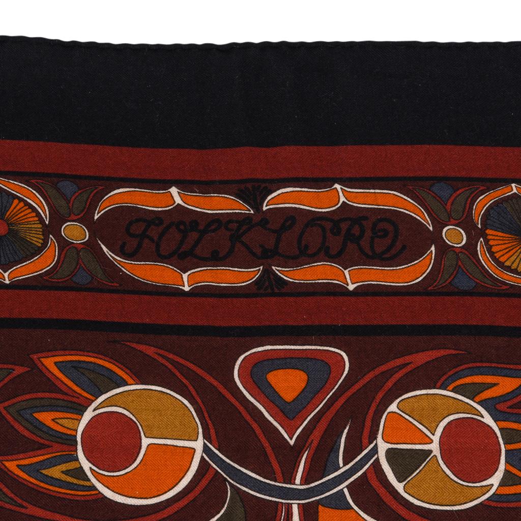Hermes Scarf Shawl Folklore Motif Rich Color and Design Cashmere Silk Vintage For Sale 2