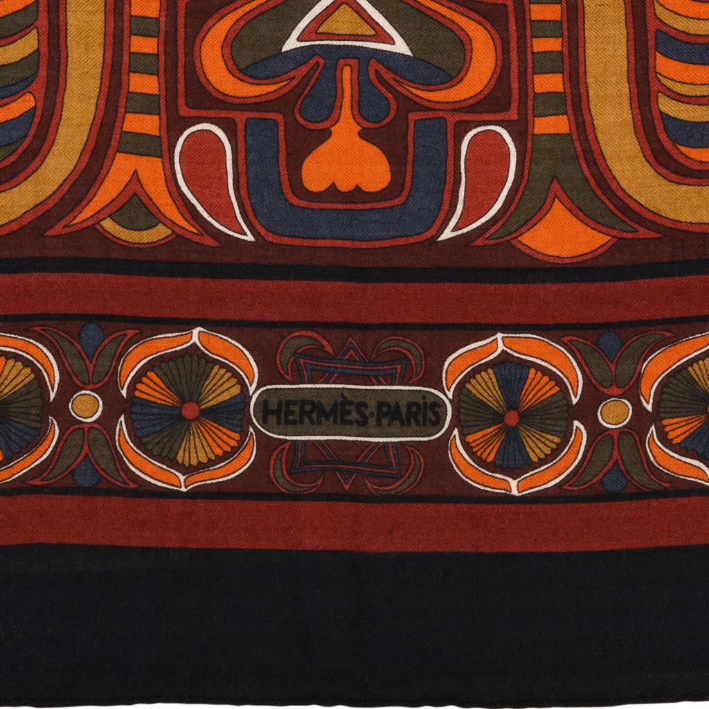 Hermes Scarf Shawl Folklore Motif Rich Color and Design Cashmere Silk Vintage For Sale 3