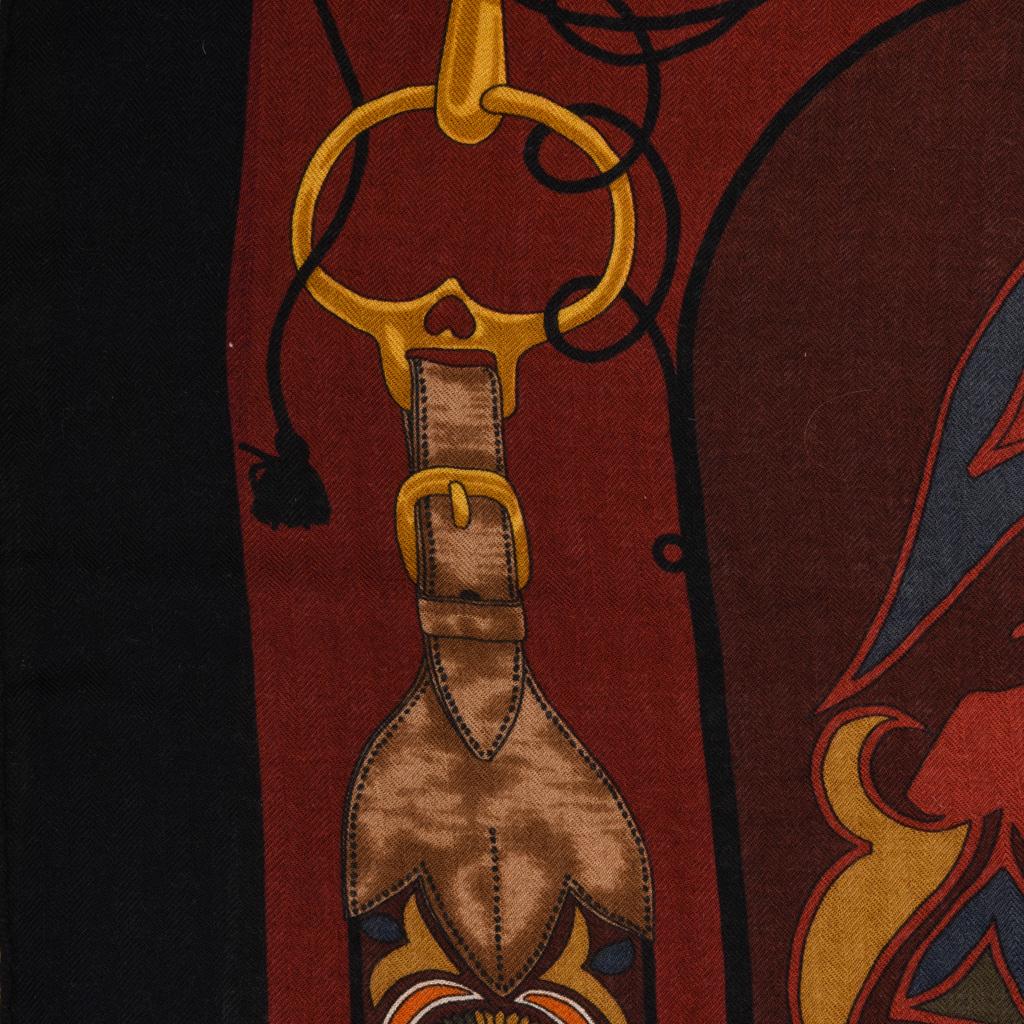Women's Hermes Scarf Shawl Folklore Motif Rich Color and Design Cashmere Silk Vintage For Sale