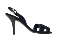 Hermes Shoe Navy Slingback Suede and Sheared Bison 40 / 10 New