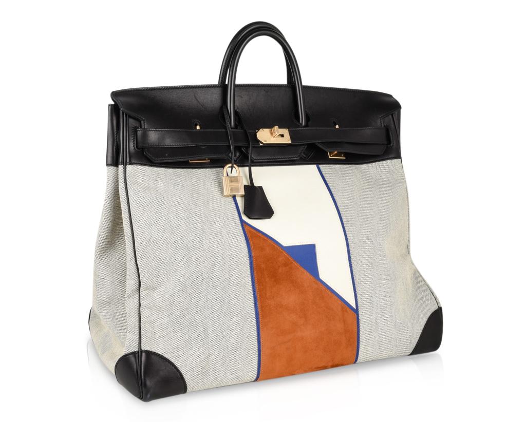 Gray Hermes Birkin 50 Bag Limited Edition Flag Hac Leather Suede Toile Permabrass