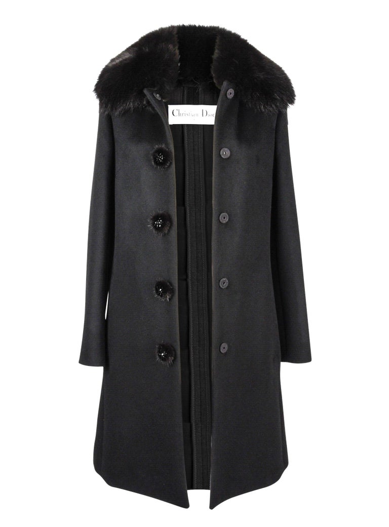 Christian Dior Coat Black Cashmere Mink Collar Mink and Paillette ...