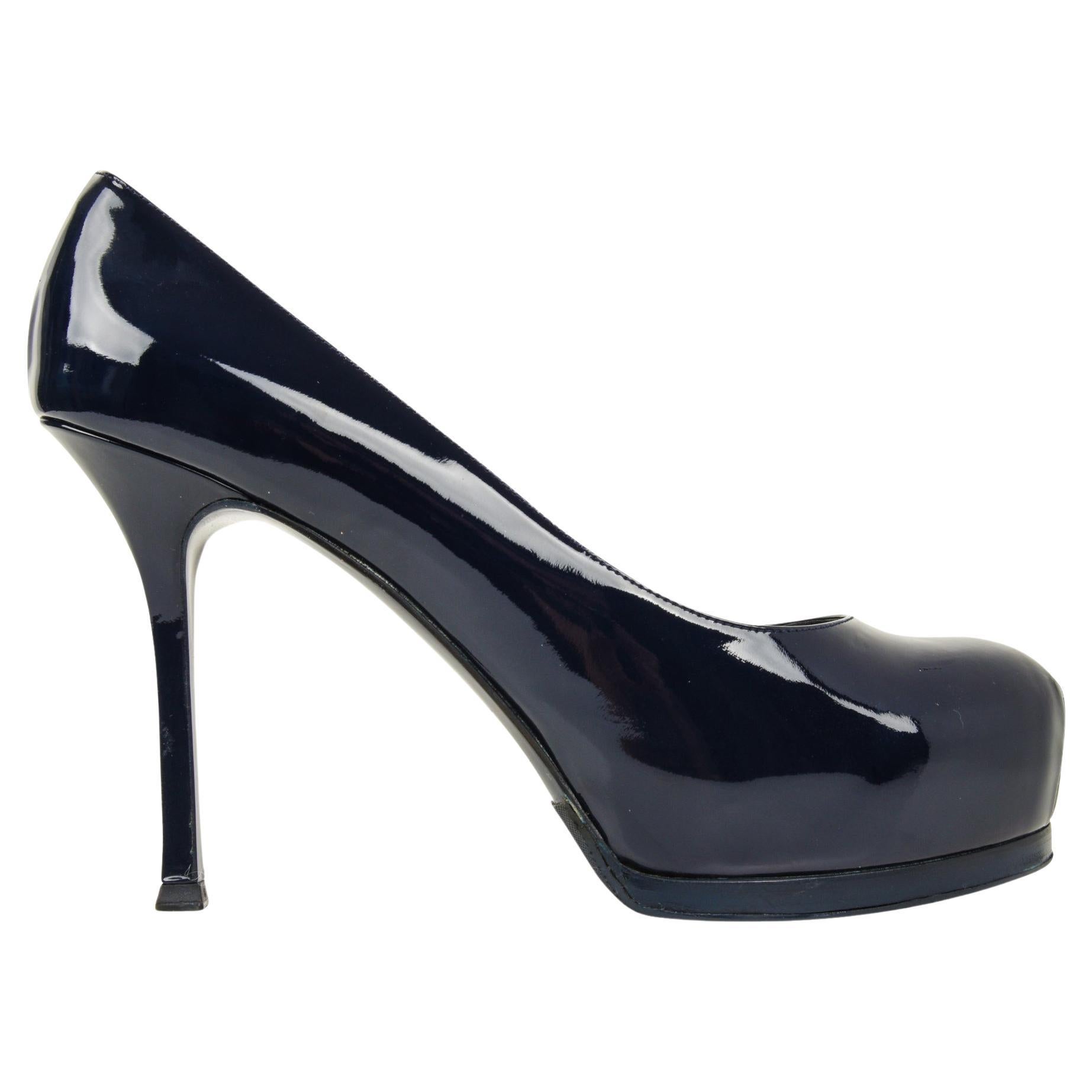 YSL Saint Laurent Tribute Escarpins en cuir verni bleu marine  39 / 9New en vente