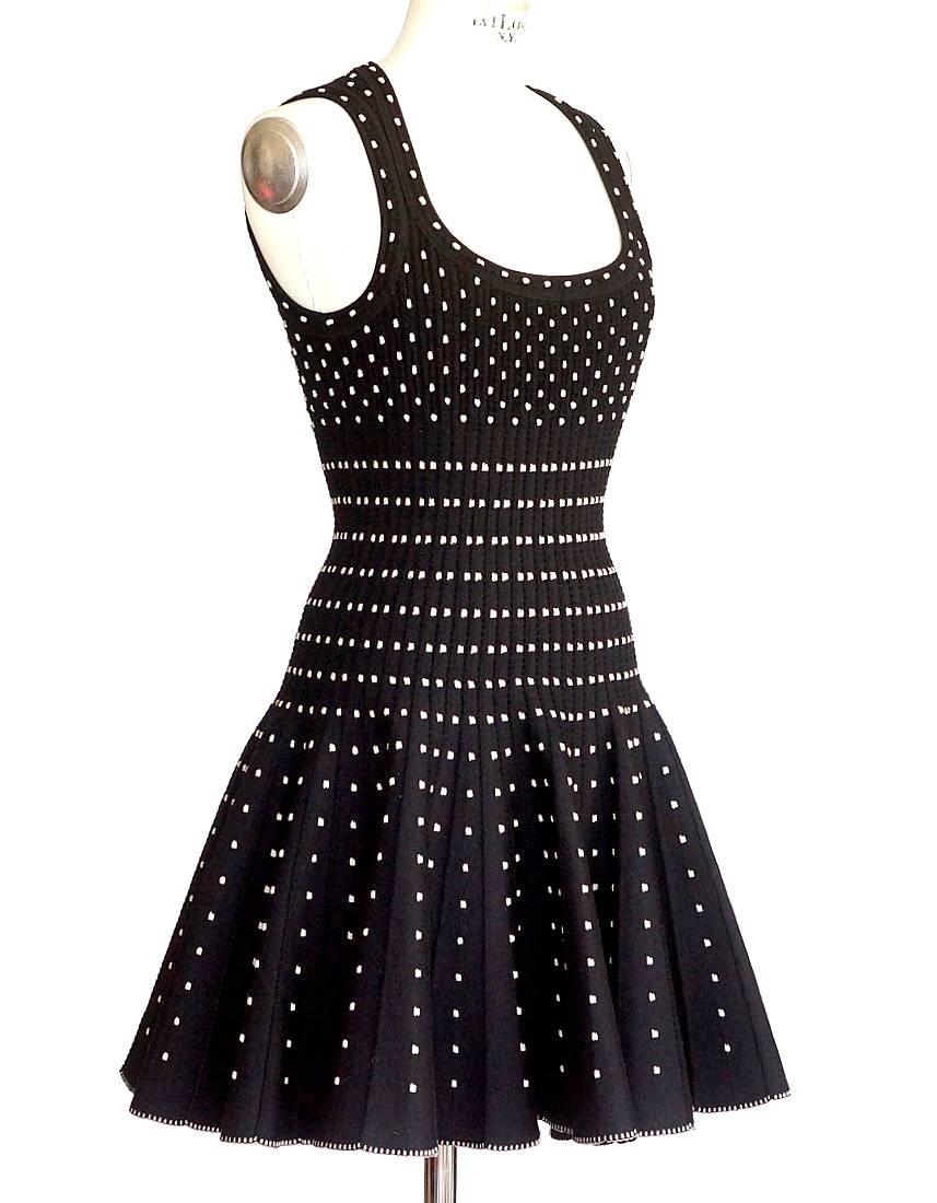 Azzedine Alaia Dress Black Silver Detail Full Skirt 40 / 6  New In New Condition For Sale In Miami, FL