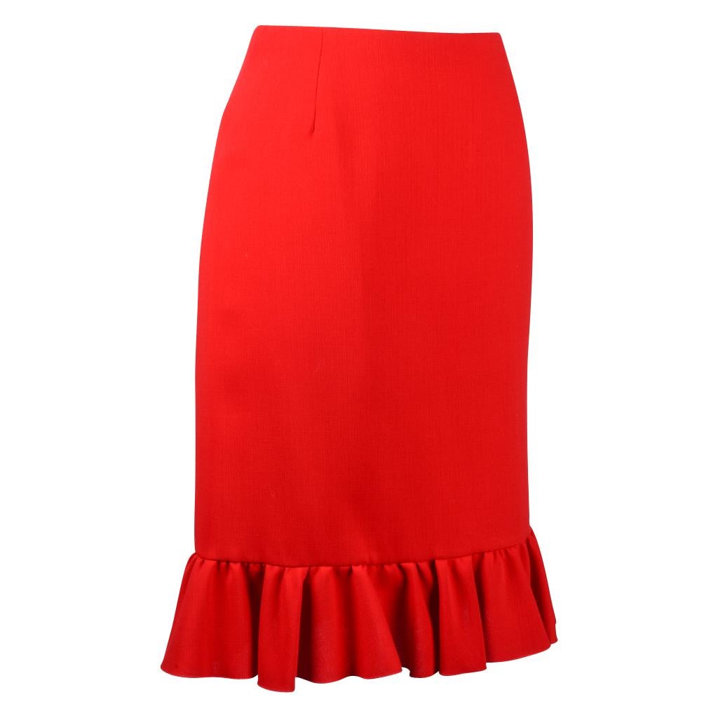 Valentino Skirt Signature Red Flirty Ruffle Hem and Rear Detail 8 New In New Condition In Miami, FL