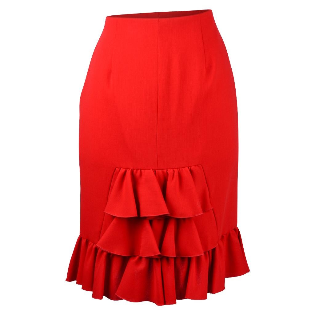 Valentino Skirt Signature Red Flirty Ruffle Hem and Rear Detail 8 New 1