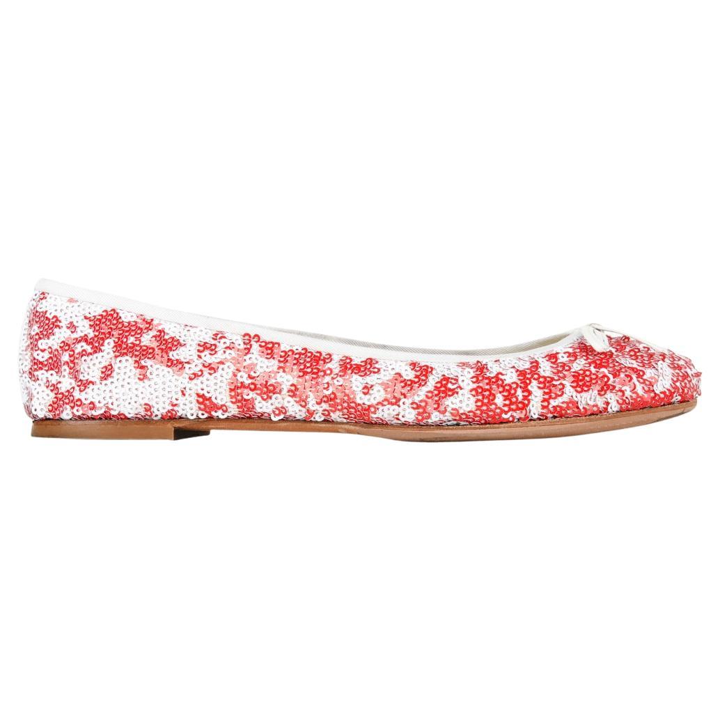 Giuseppe Zanotti Shoe Ballet Flat White and Red Sequins 38.5 / 8.5 For Sale
