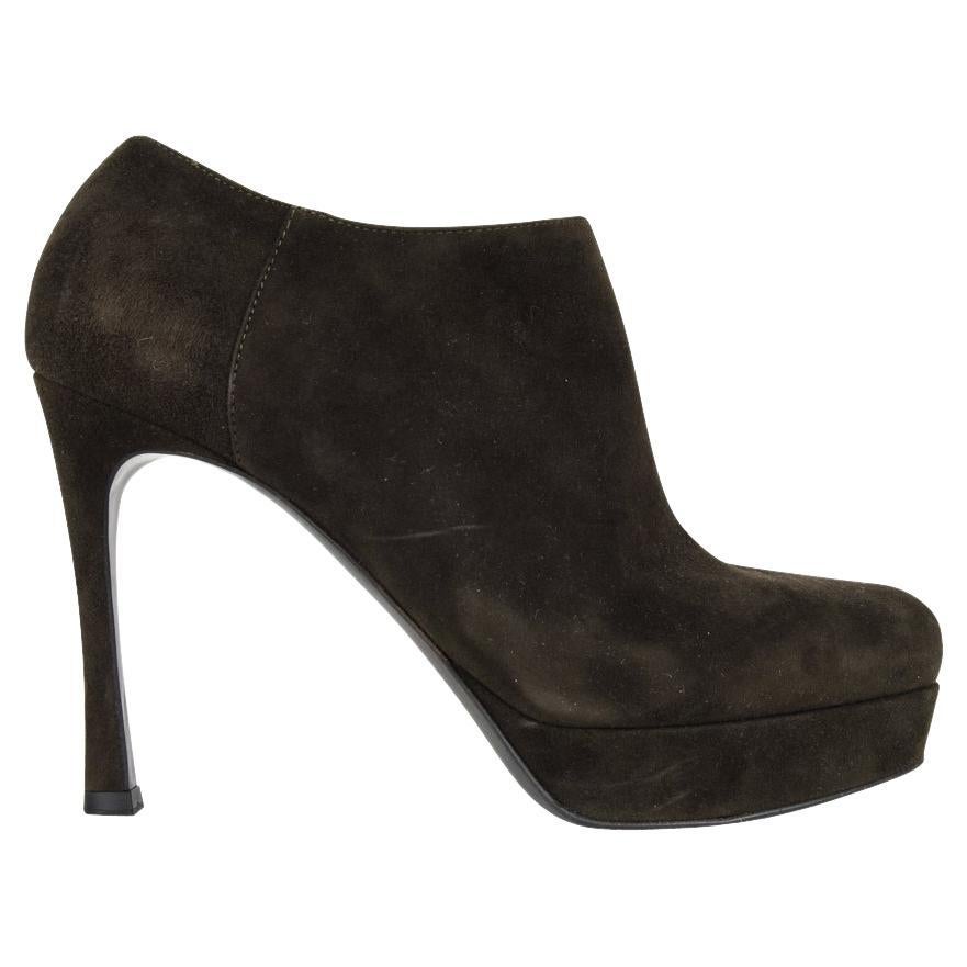 YSL Bootie Dark Green Suede Ankle Boot Yves Saint Laurent 36.5 / 6.5 For Sale