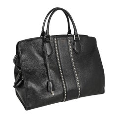 Rochas Bag Black Deerskin Leather w/ Silver Studs Tote
