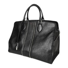 Rochas Bag Black Deerskin Leather w/ Silver Studs Tote
