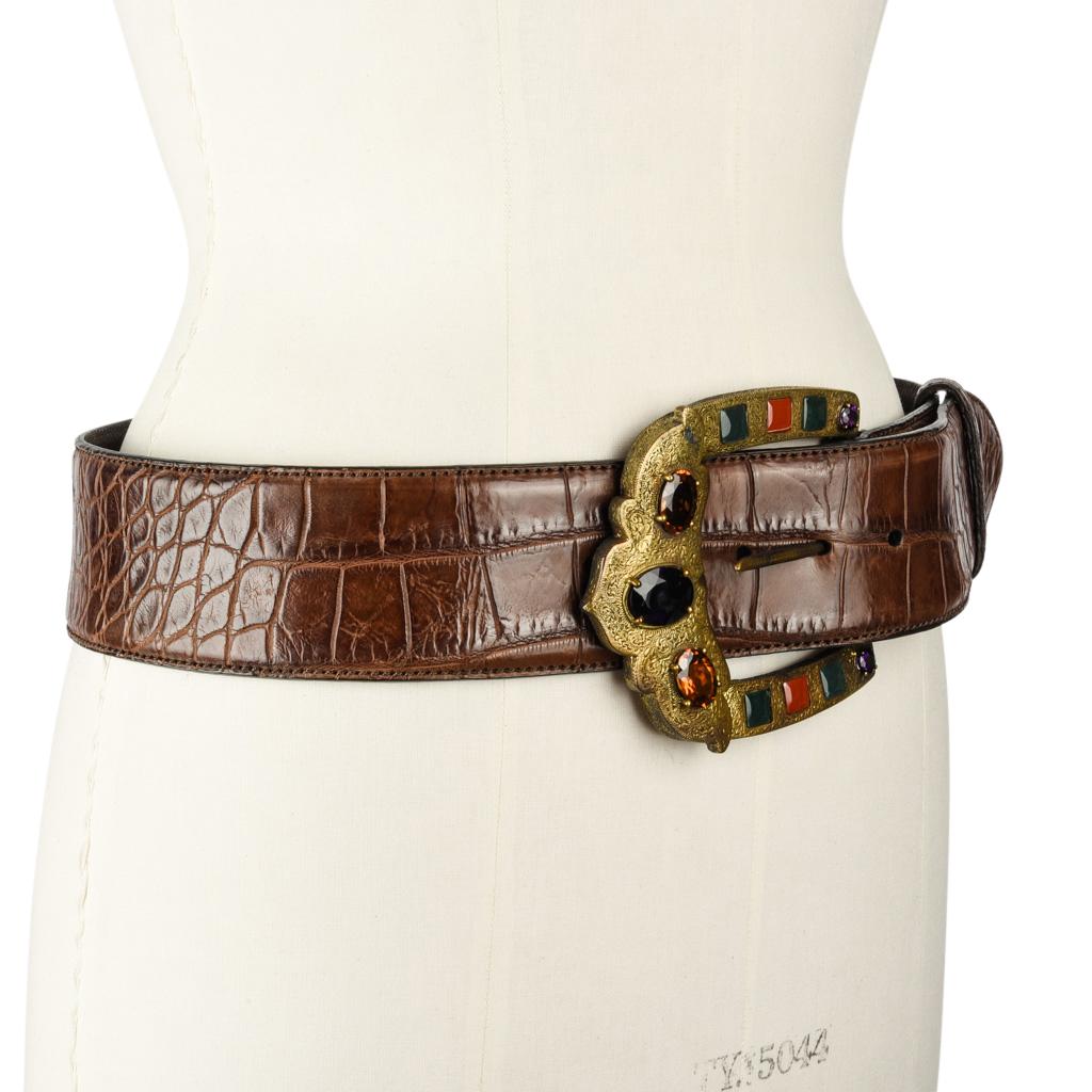 Women's Ralph Lauren Collection Belt Brown Alligator Jeweled Buckle M