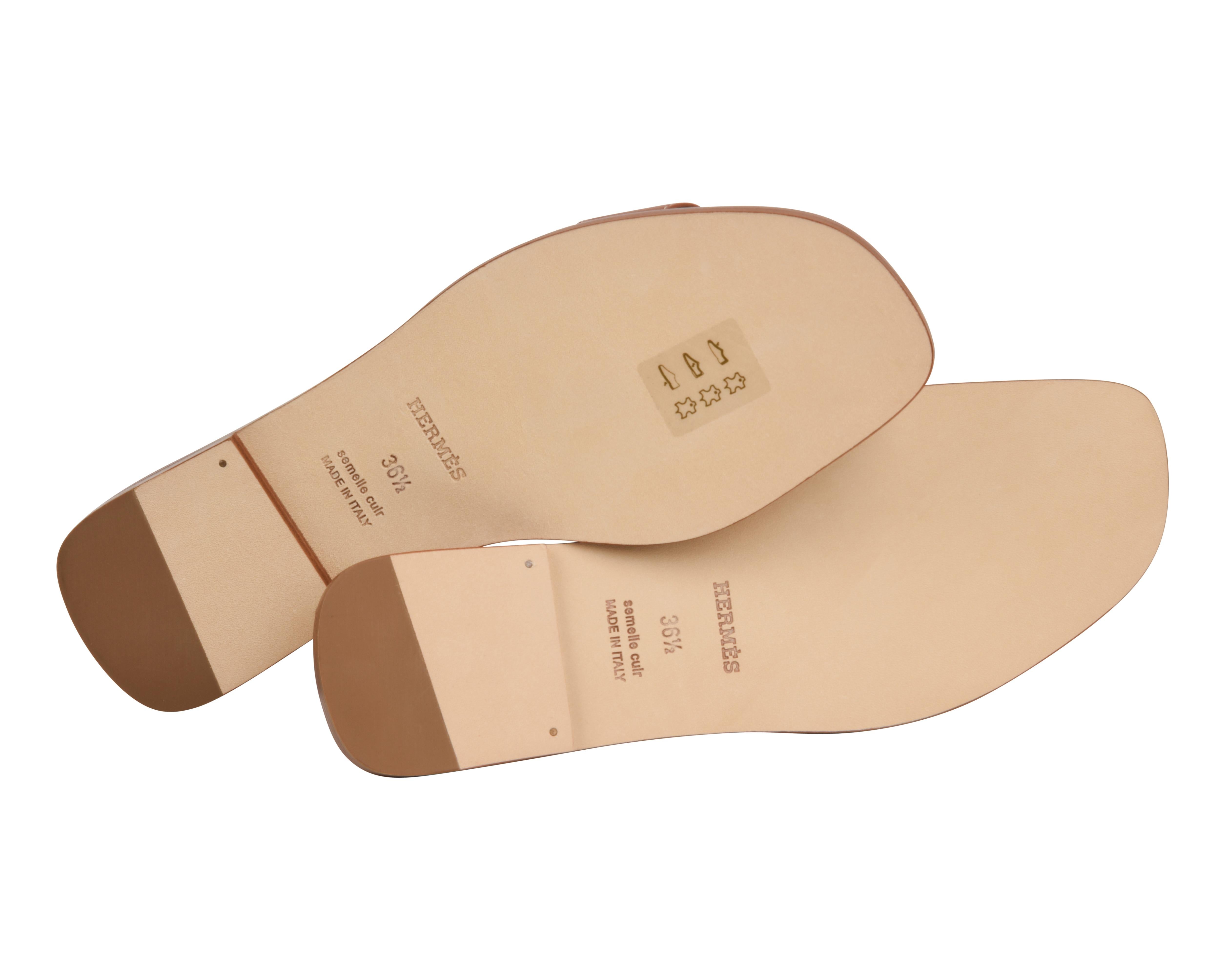Women's Hermes Sandal Flat Oran Gold Box Calfskin 36.5 / 6.5 New