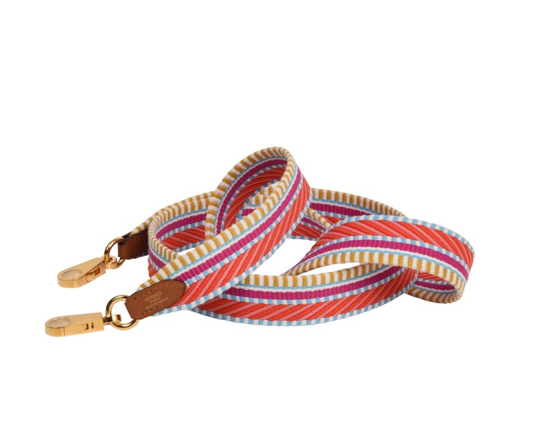 Hermes Multicolor Cavale Canvas and Swift Leather Gold Finished Sangle Bag  Strap at 1stDibs