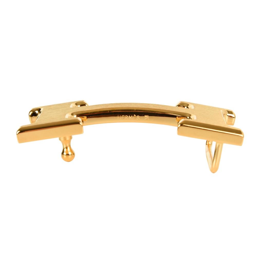 Women's or Men's Hermes Belt H Constance 32mm Reversible Etain Black Brushed Gold Buckle 90