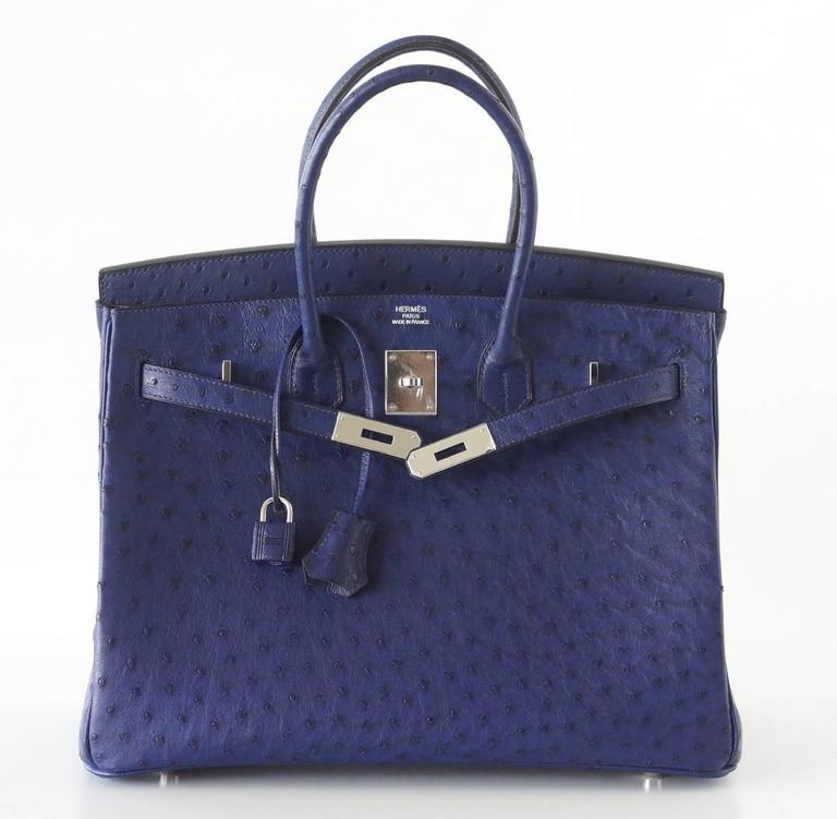 Hermes Kelly 28 Blue Iris Ostrich Gold Hardware