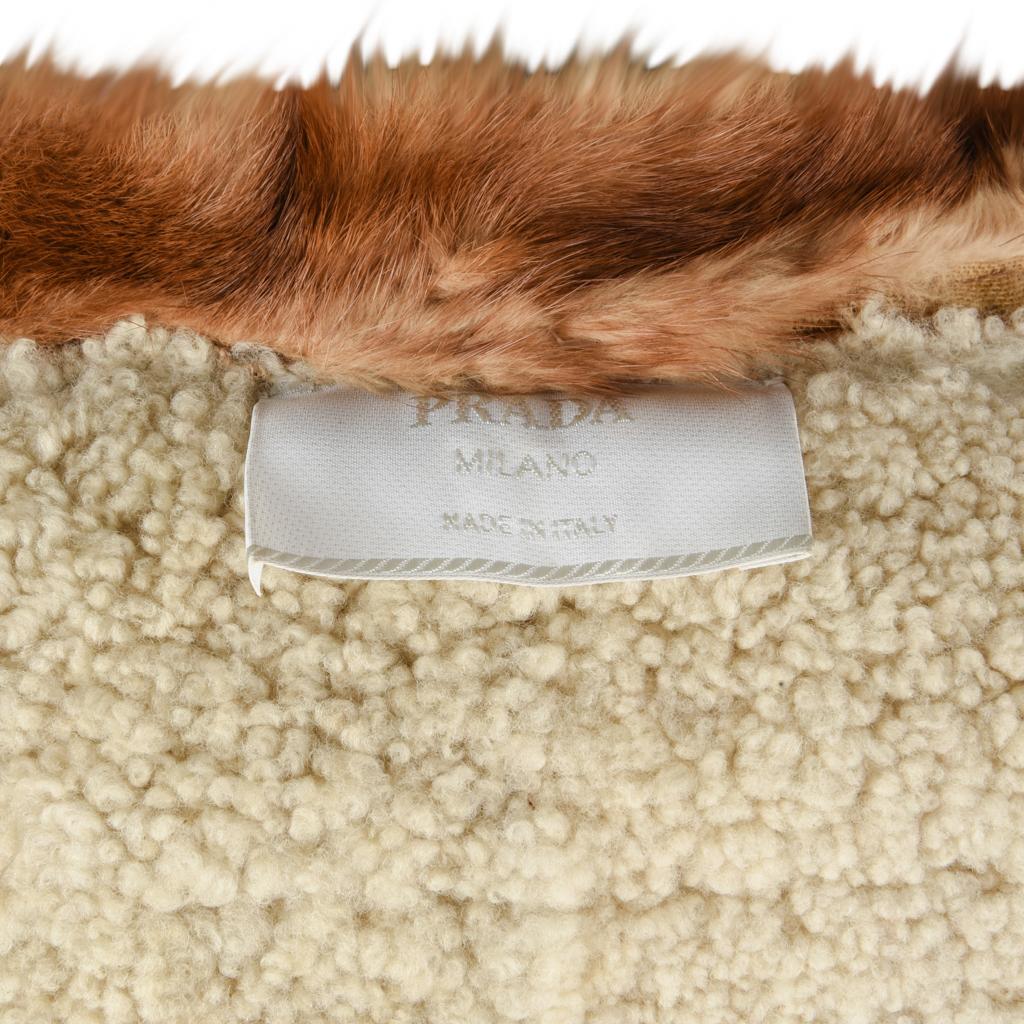 Prada Vintage Jacket Distressed Shearling Mink Trim and Jeweled Collar 40 / 6 7