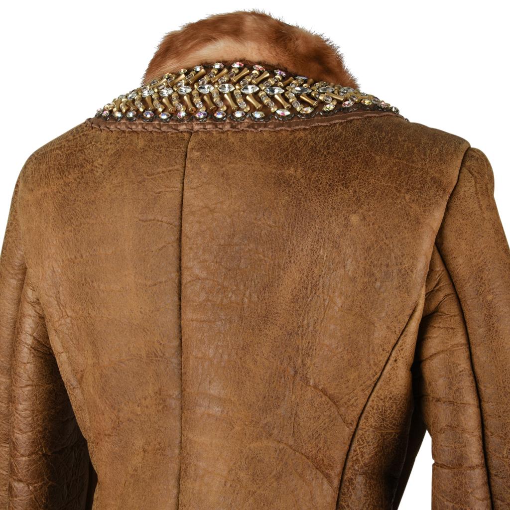 Prada Jacket Distressed Shearling Mink Trim and Jeweled Collar 40 / 6 For Sale 3