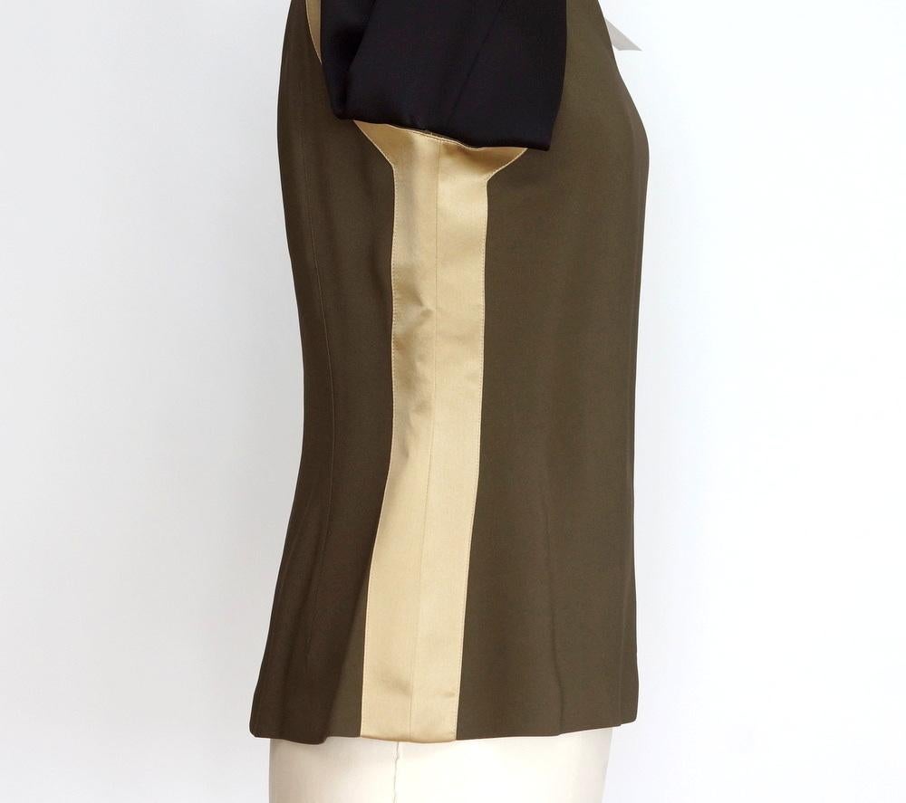 Women's Givenchy Top Olive Black Gold Color Block Leather Trim 42 / 6  nwt