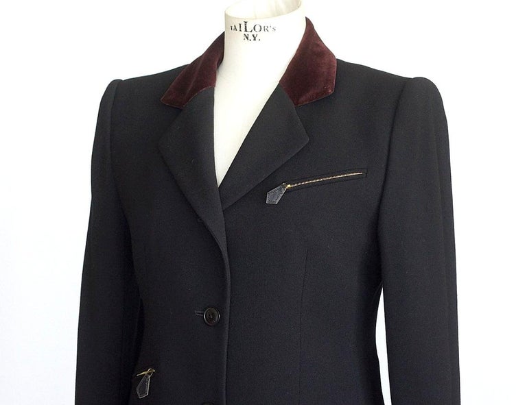 Hermes Jacket Riding Influence Zipper Pockets Velvet Collar Vintage 6 ...