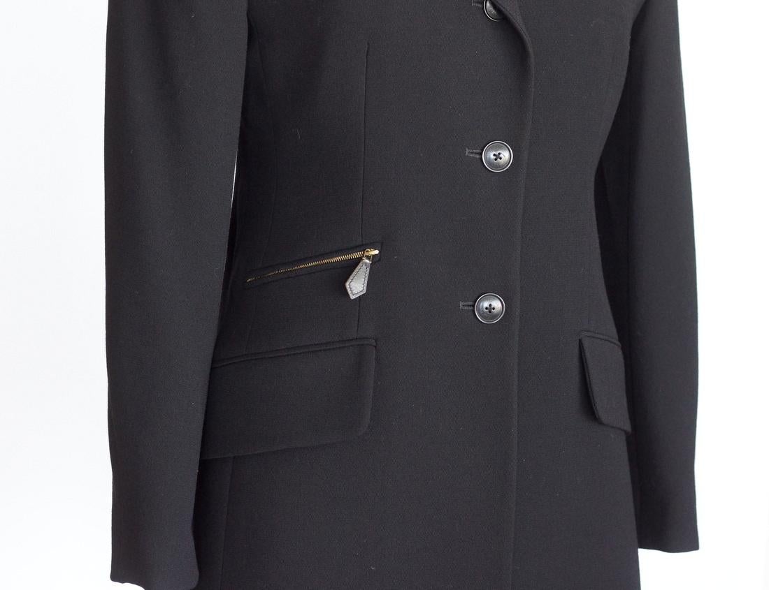 Black Hermes Jacket Riding Influence Zipper Pockets Velvet Collar Vintage 6 For Sale
