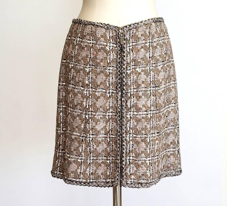 Chanel 03P Skirt Suit Taupe Tweed Zipper Front 40 / 8 New For Sale at ...