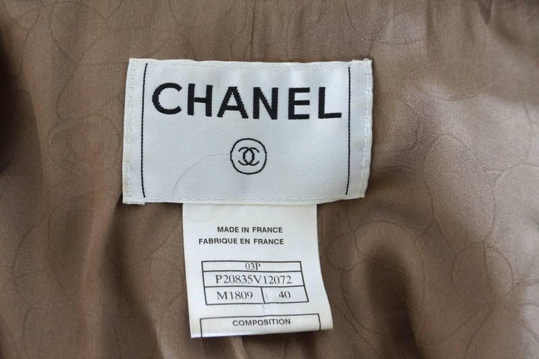 Chanel 03P Skirt Suit Taupe Tweed Zipper Front 40 / 8 New at 1stDibs