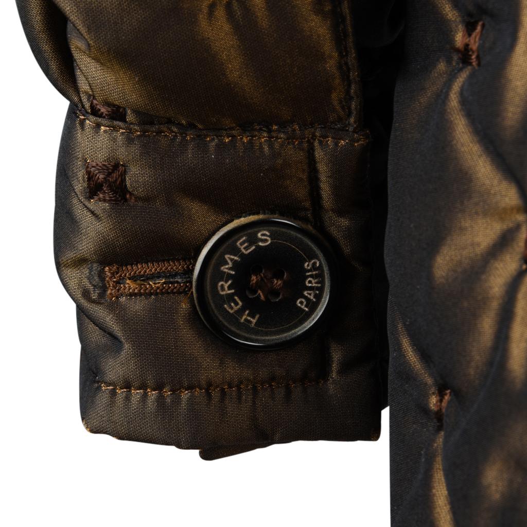 Giacca Hermes Vintage Iridescente Trapuntata Parka Volpe Rigogliosa con Cappuccio 6 5