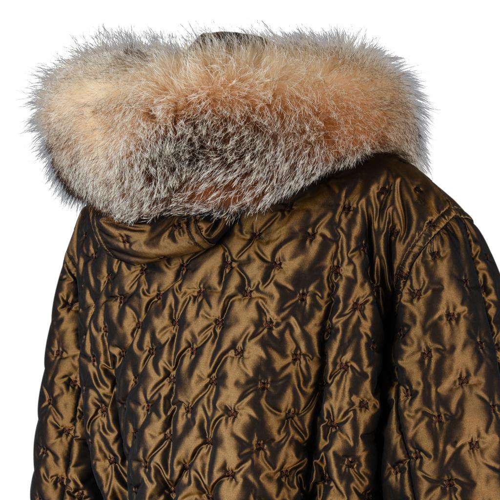 Hermes Jacke Vintage schillernde gesteppte Parka Lush Fox Hoodie Trim 6 im Angebot 4