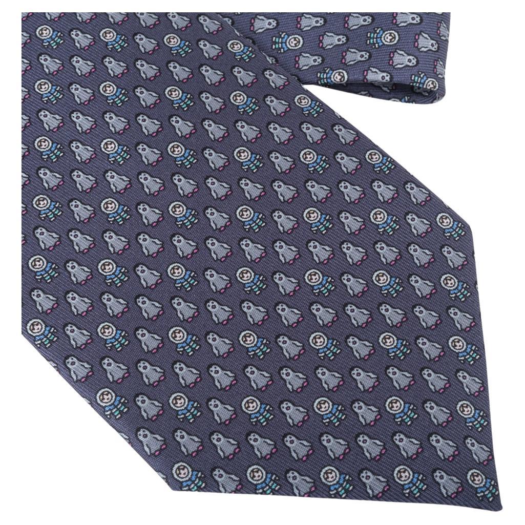 Hermes Pingloo Twillbi Seide Gris Fonce Blau Moyen Krawatte