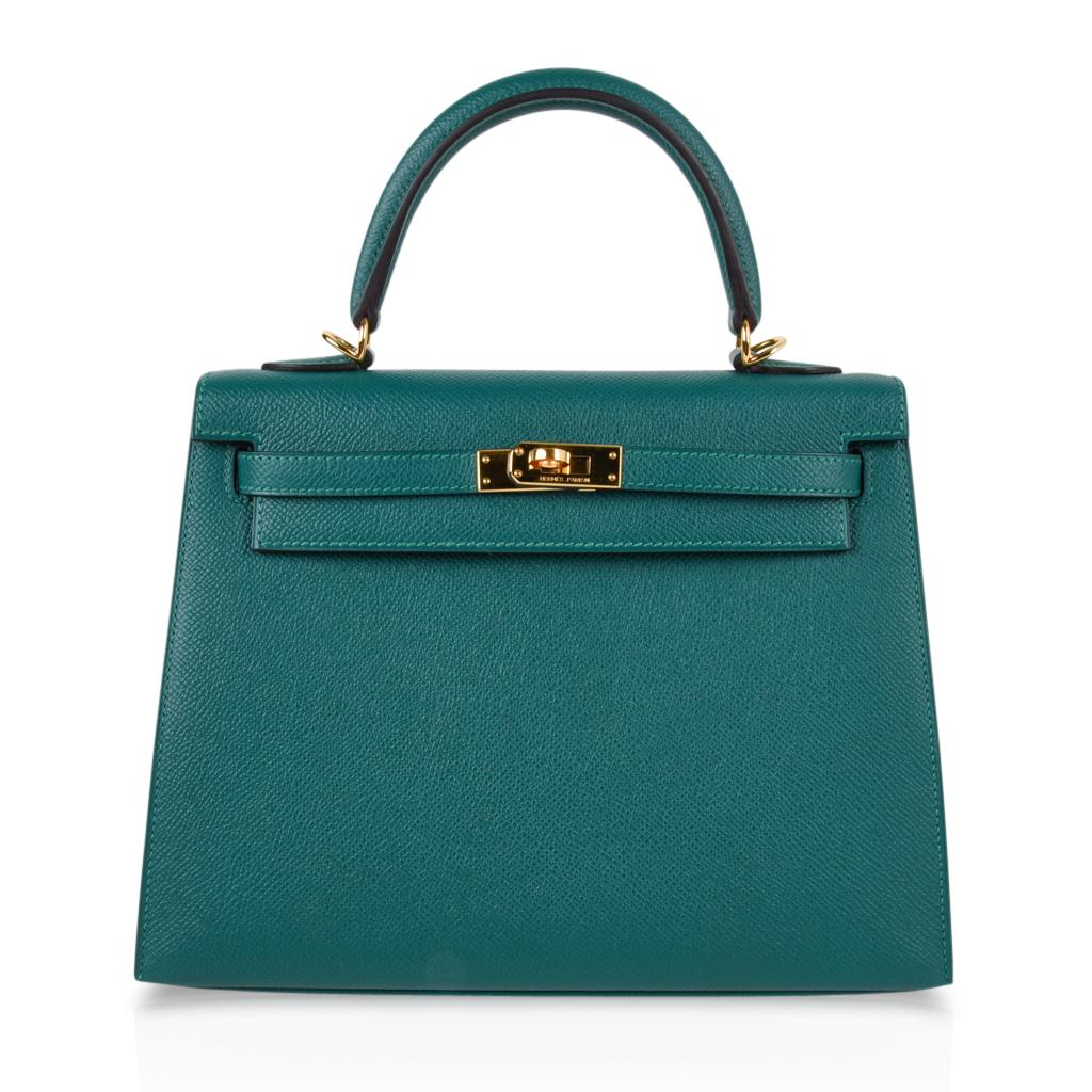 Hermes Kelly 25 Bag Sellier Malachite Gold Hardware Epsom 9