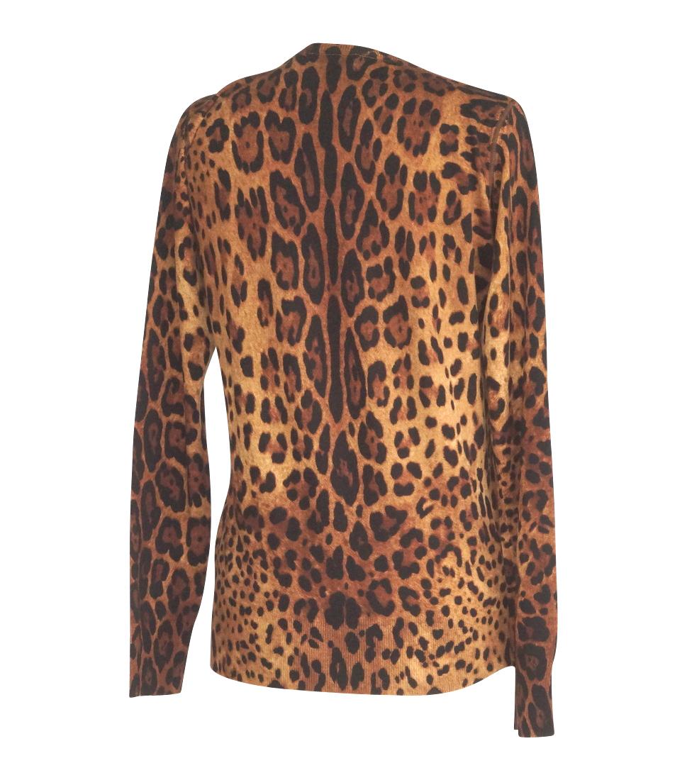 Dolce&Gabbana Cardigan Leopard Print Cardigan Silk  Cashmere 42 / 8 In Excellent Condition In Miami, FL