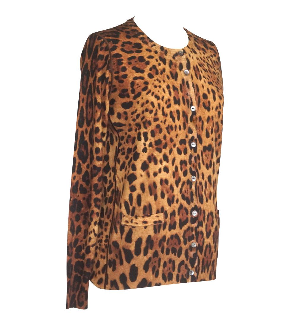 Brown Dolce&Gabbana Cardigan Leopard Print Cardigan Silk  Cashmere 42 / 8