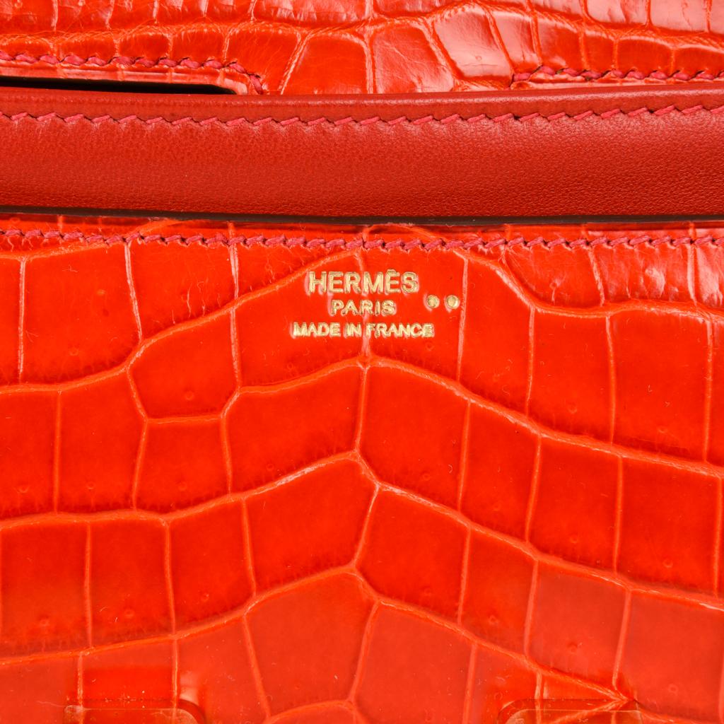 Women's Hermes Constance Elan Bag Geranium Crocodile Gold Hardware