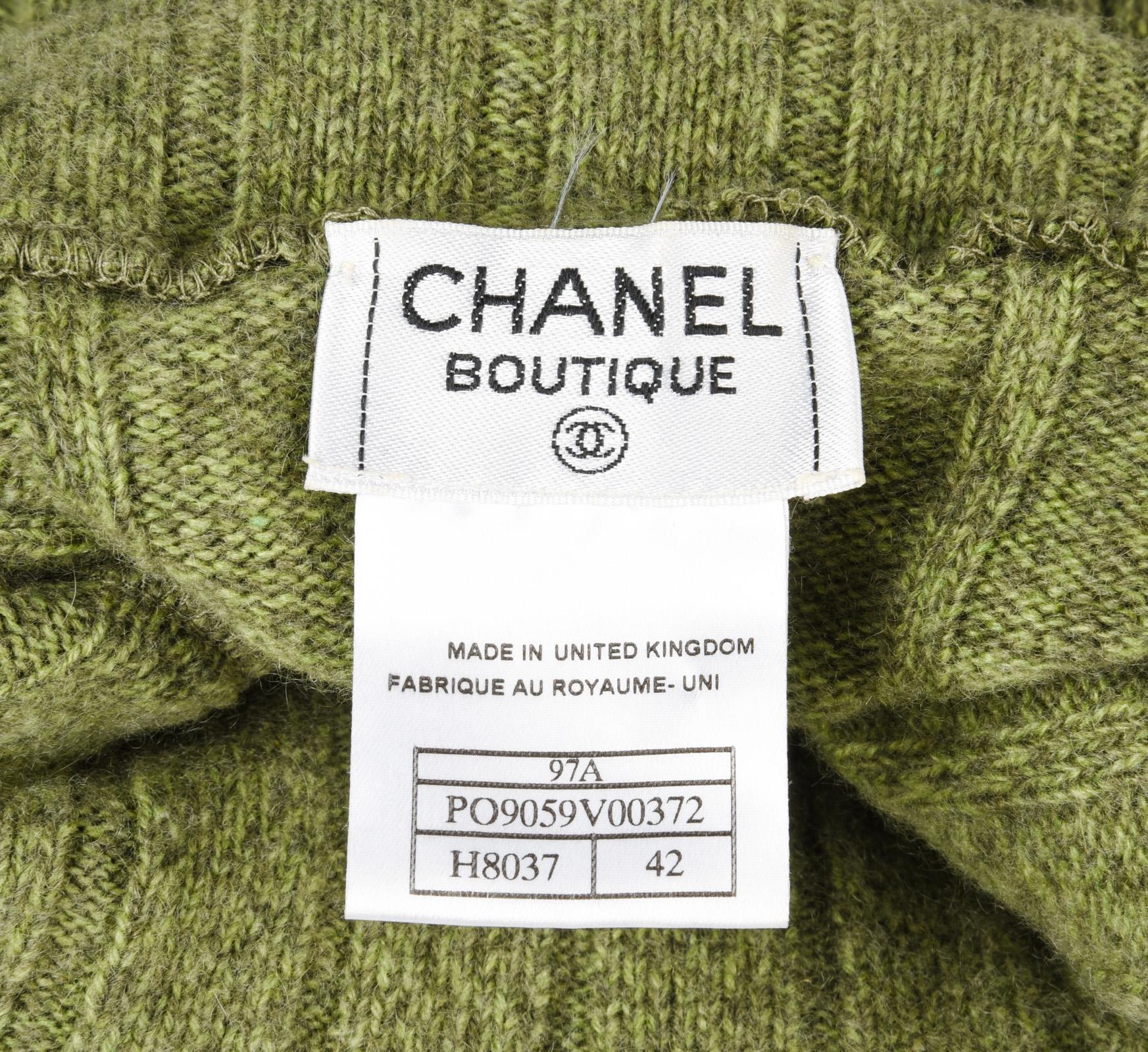 Women's Chanel 97A Sweater Top Turtleneck Cashmere Divine Heathered Green 42 / 8