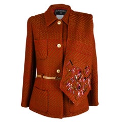 Chanel 00A Jacket Red Camel w/ Sequined Scarf Diamante CC Buttons 42 / 8