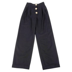 Chanel Vintage High Waist Wide Leg Pant Large CC Sunburst Buttons 36  4
