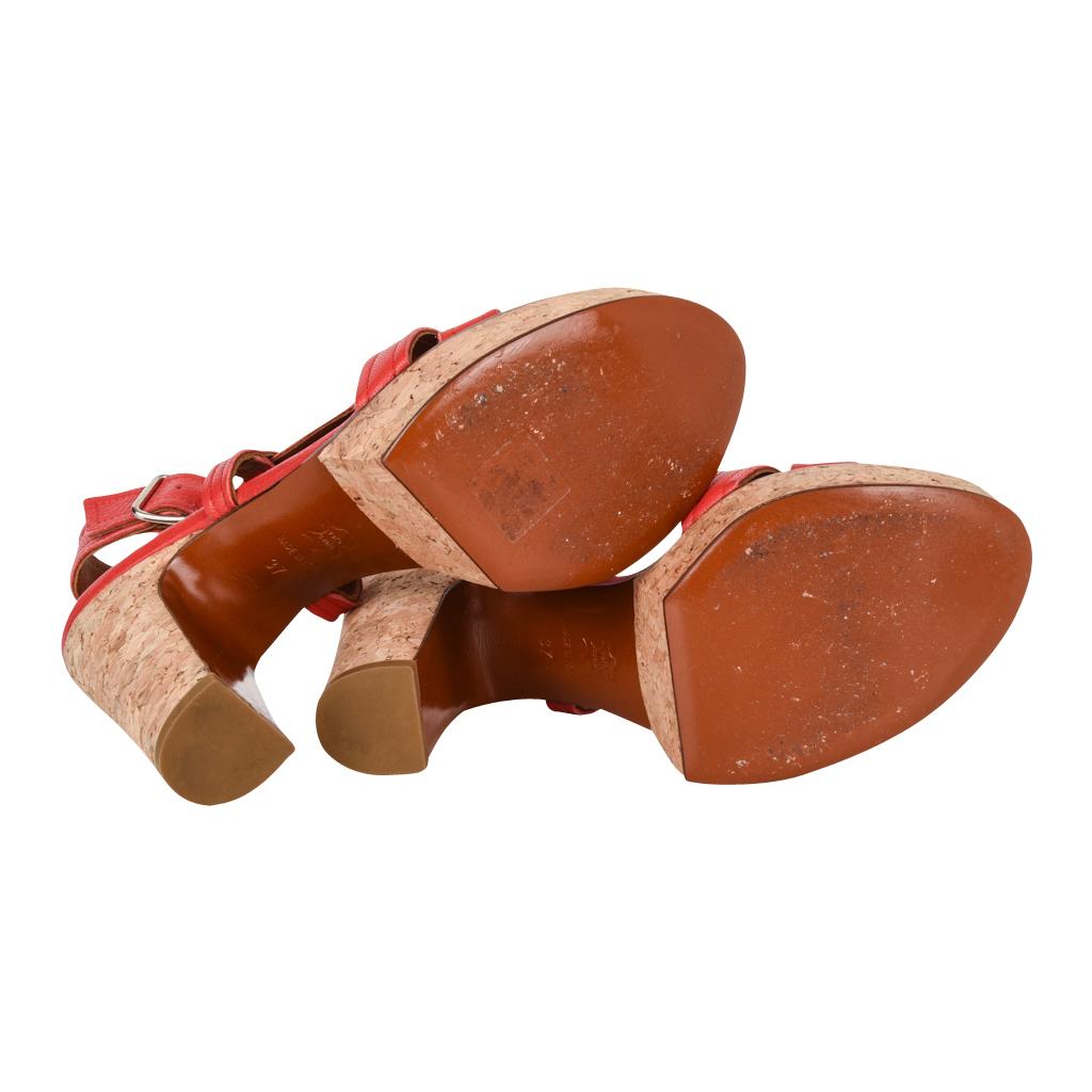 Women's Lanvin Shoe Cork Platform Rich Red Leather 37 / 7 For Sale