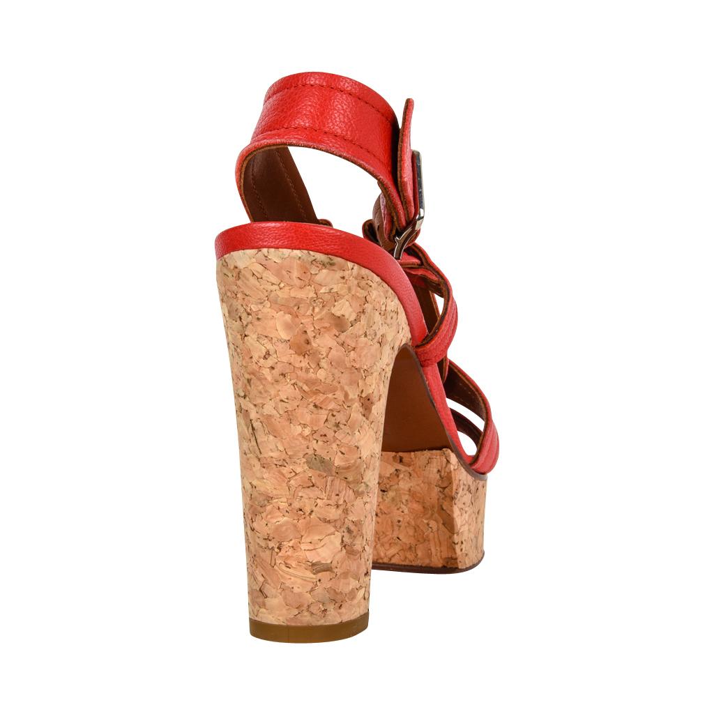 Lanvin Shoe Cork Platform Rich Red Leather 37 / 7 In Excellent Condition For Sale In Miami, FL