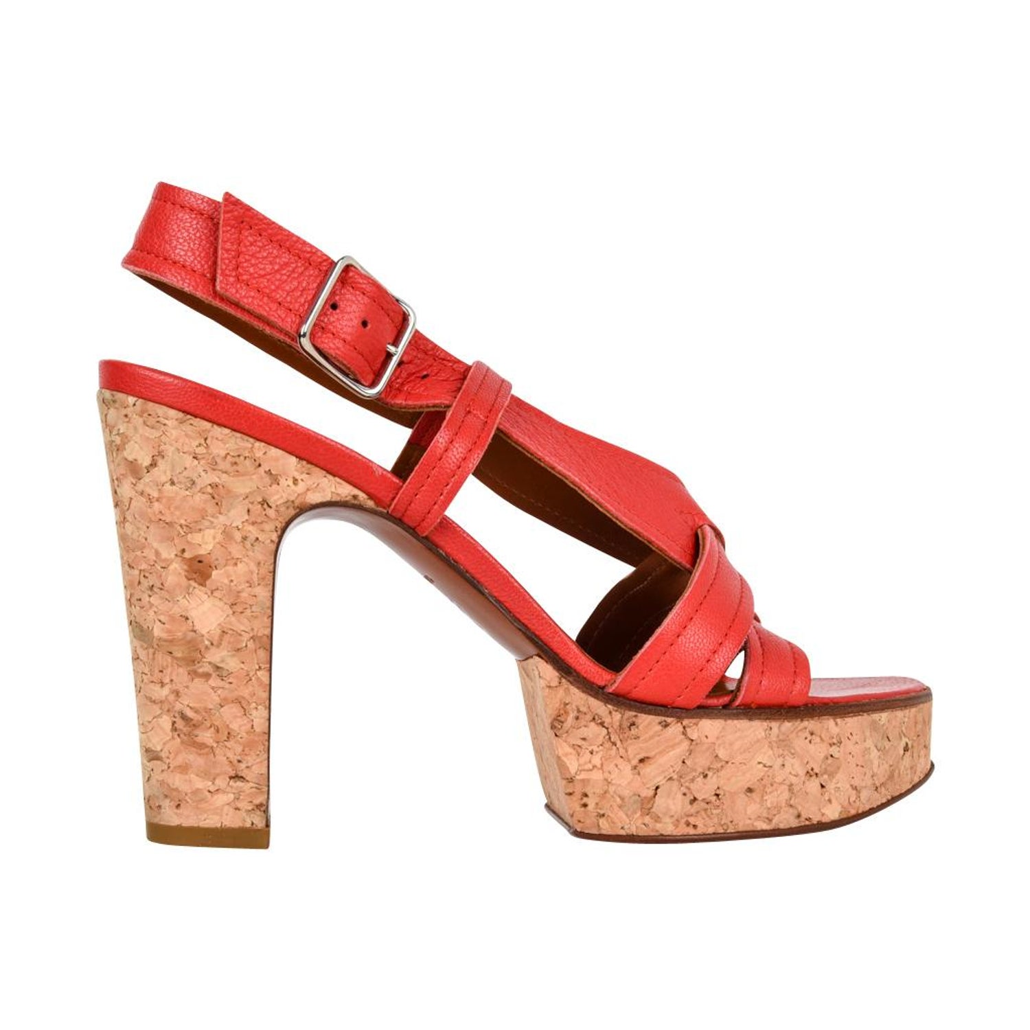 Lanvin Shoe Cork Platform Rich Red Leather 37 7 For Sale At 1stdibs