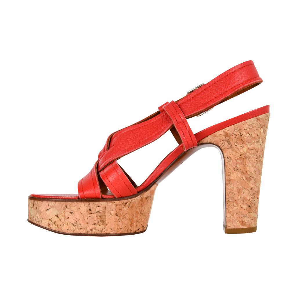 Brown Lanvin Shoe Cork Platform Rich Red Leather 37 / 7 For Sale