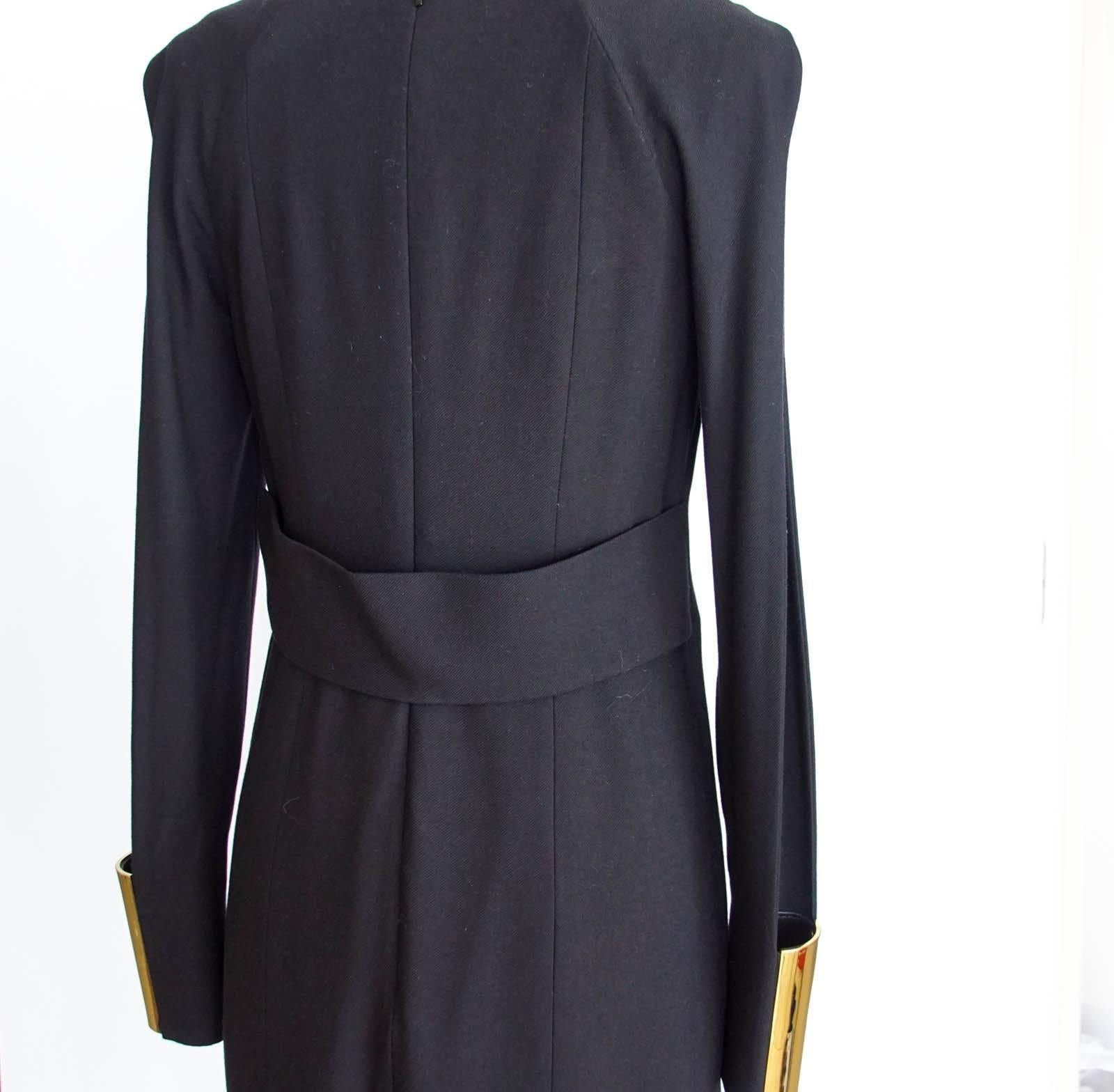Black Gucci Dress Wide Gold Cuff Open Slit Sleeve Shoulder to Cuff  40 / 6 For Sale