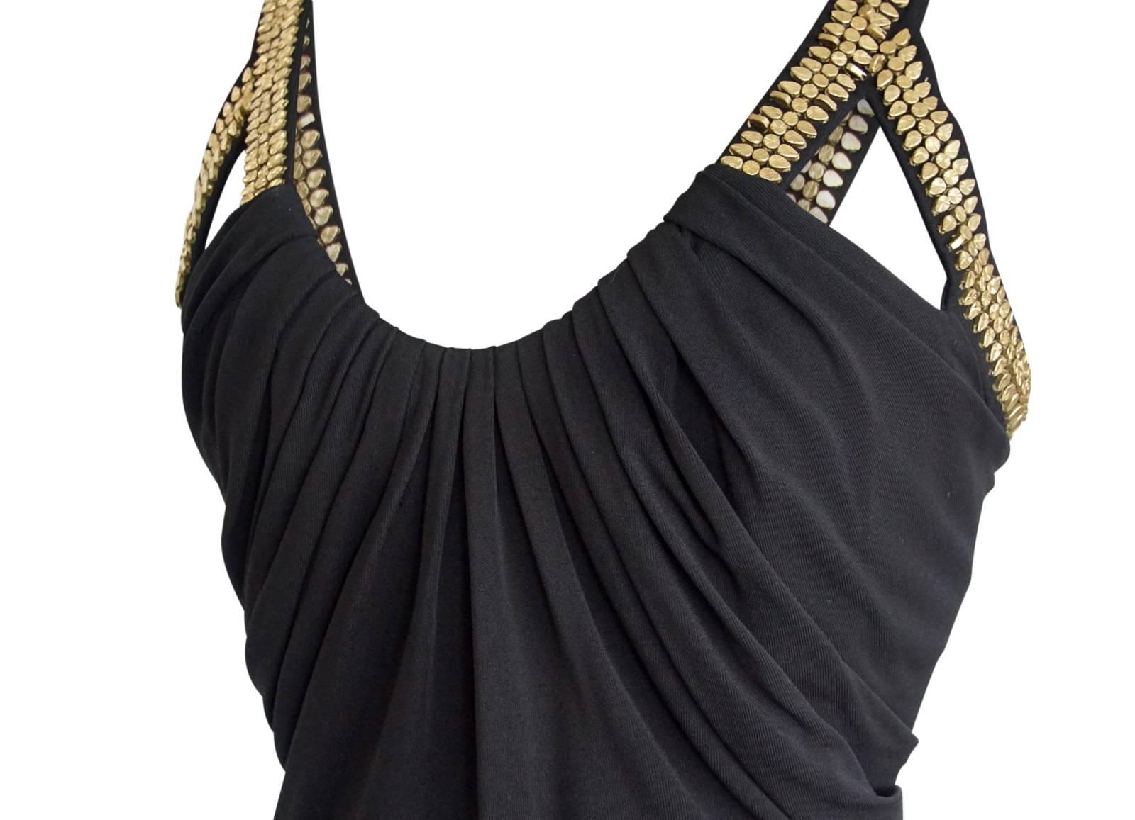 Versace Dress Gold Hardware Black pleated and Rouched  40 / 4 1
