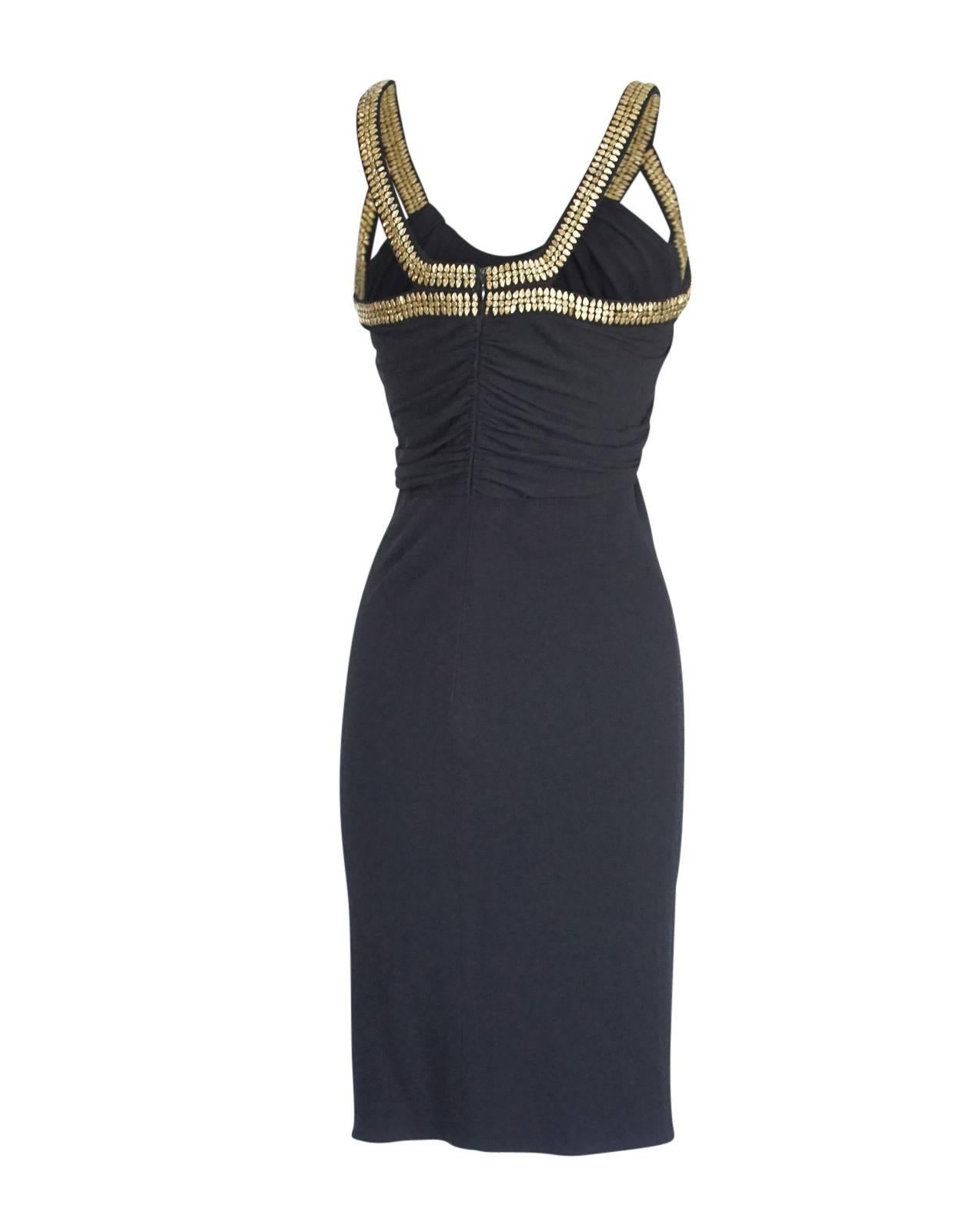 Versace Dress Gold Hardware Black pleated and Rouched 40 / 4 at 1stDibs
